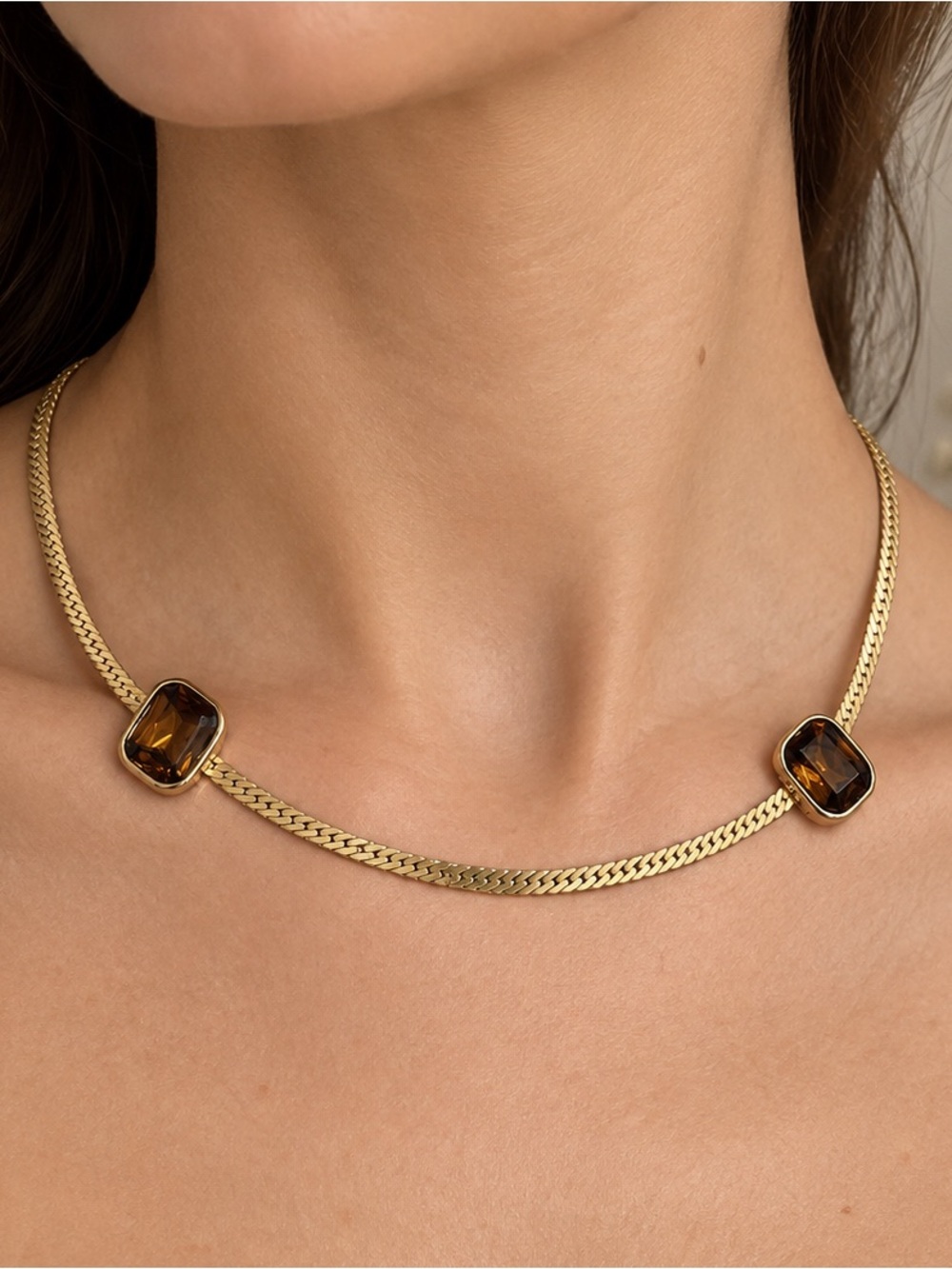 Vintage Vargas Signed Gold Tone Amber Glass 16” Necklace